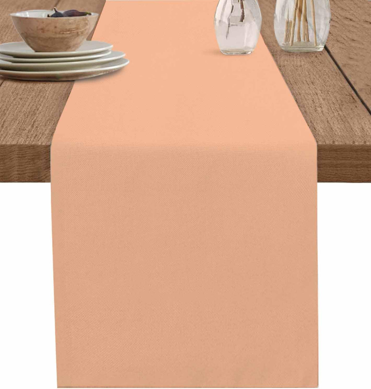 Peach Fuzz Table Runners 108 Inches Long, Cotton Linen Fabric Table Runner Dresser Scarf, Pure Peach Tone Solid Color Simple Minimalism Art Tablerunner for Party/Kitchen/Dinner/Wedding 13''x108''