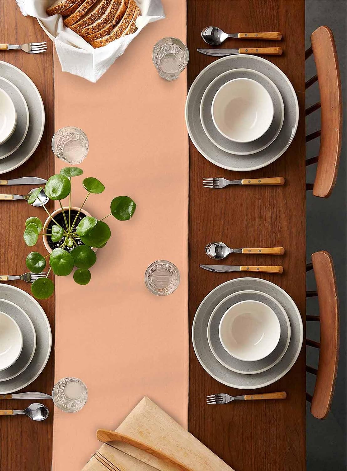 Peach Fuzz Table Runners 108 Inches Long, Cotton Linen Fabric Table Runner Dresser Scarf, Pure Peach Tone Solid Color Simple Minimalism Art Tablerunner for Party/Kitchen/Dinner/Wedding 13''x108''