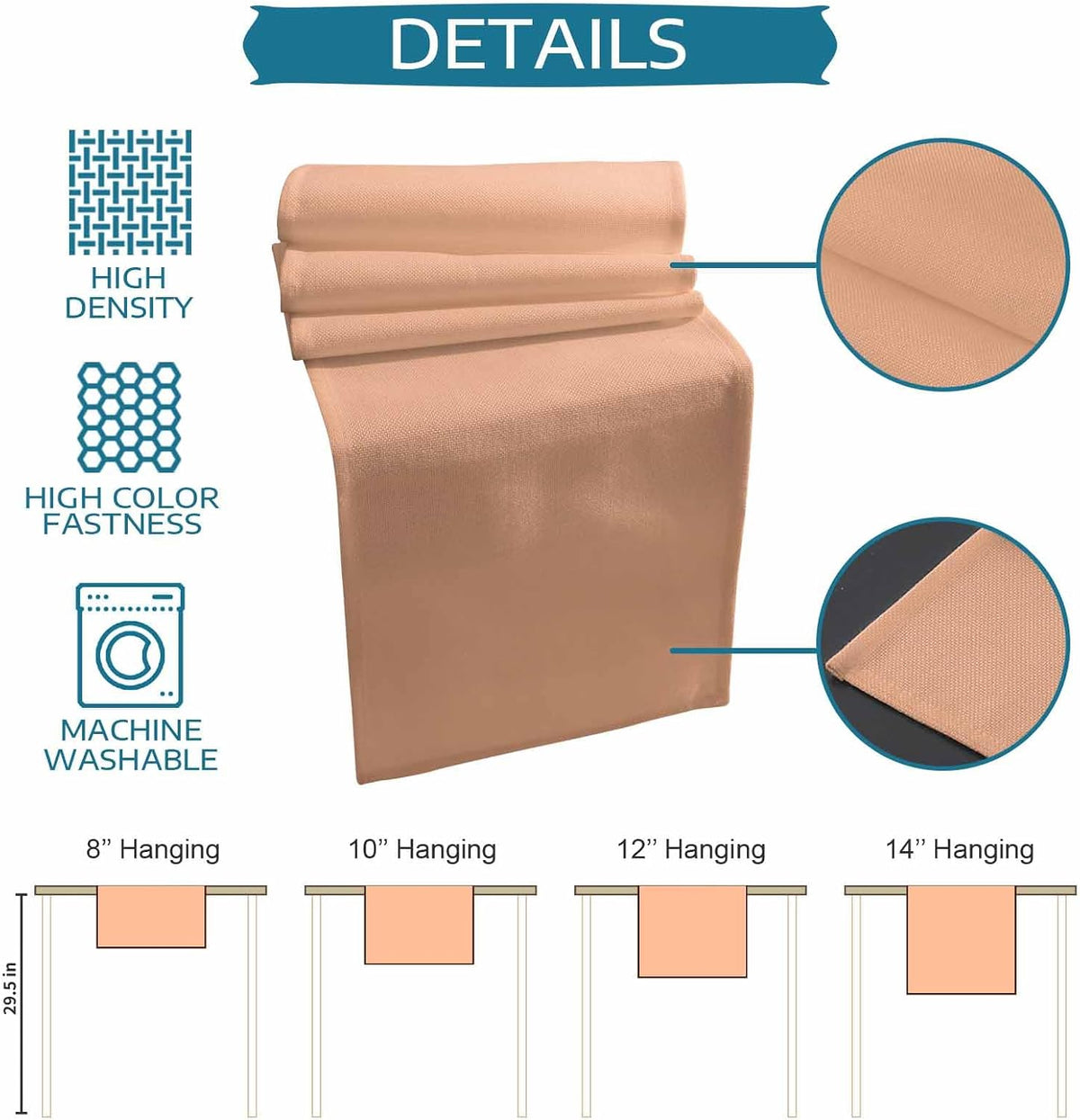 Peach Fuzz Table Runners 108 Inches Long, Cotton Linen Fabric Table Runner Dresser Scarf, Pure Peach Tone Solid Color Simple Minimalism Art Tablerunner for Party/Kitchen/Dinner/Wedding 13''x108''