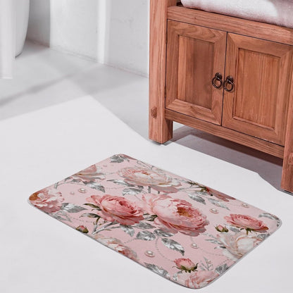 Elegant Pink Flower Bathroom Rugs Non Slip Bath Mat Soft Microfiber Super Absorbent Machine Washable Floor Carpet for Shower Tub Bathroom 15.7" x23.6