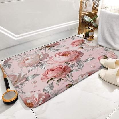 Elegant Pink Flower Bathroom Rugs Non Slip Bath Mat Soft Microfiber Super Absorbent Machine Washable Floor Carpet for Shower Tub Bathroom 15.7" x23.6