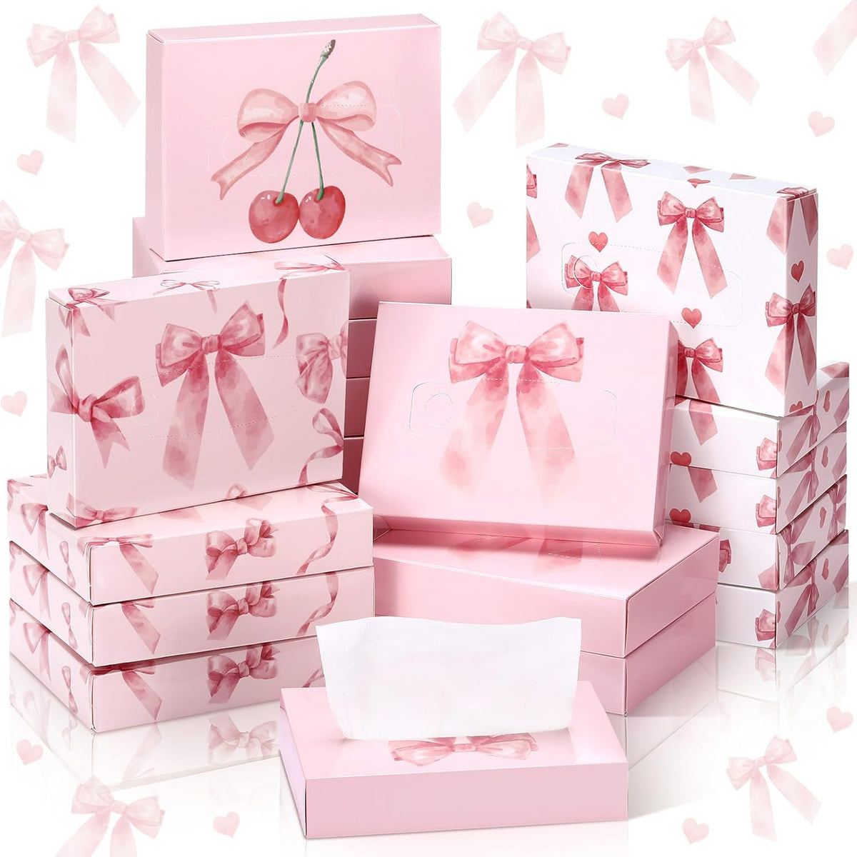 24 Pack Small Facial Tissue Box 2 Ply Pink Bow for Car Desk