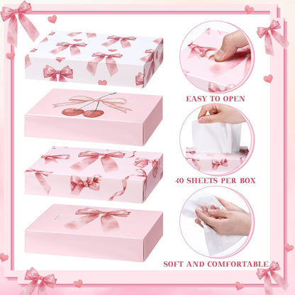 24 Pack Small Facial Tissue Box 2 Ply Pink Bow for Car Desk