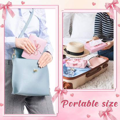 24 Pack Small Facial Tissue Box 2 Ply Pink Bow for Car Desk