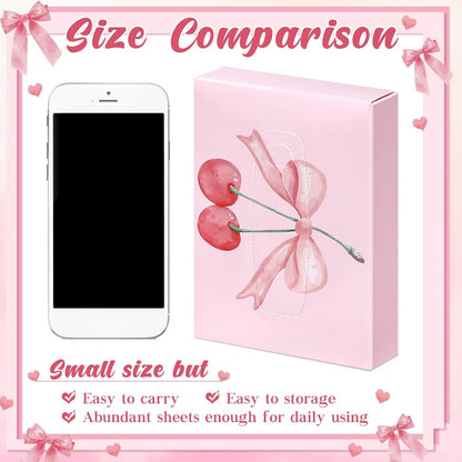 24 Pack Small Facial Tissue Box 2 Ply Pink Bow for Car Desk