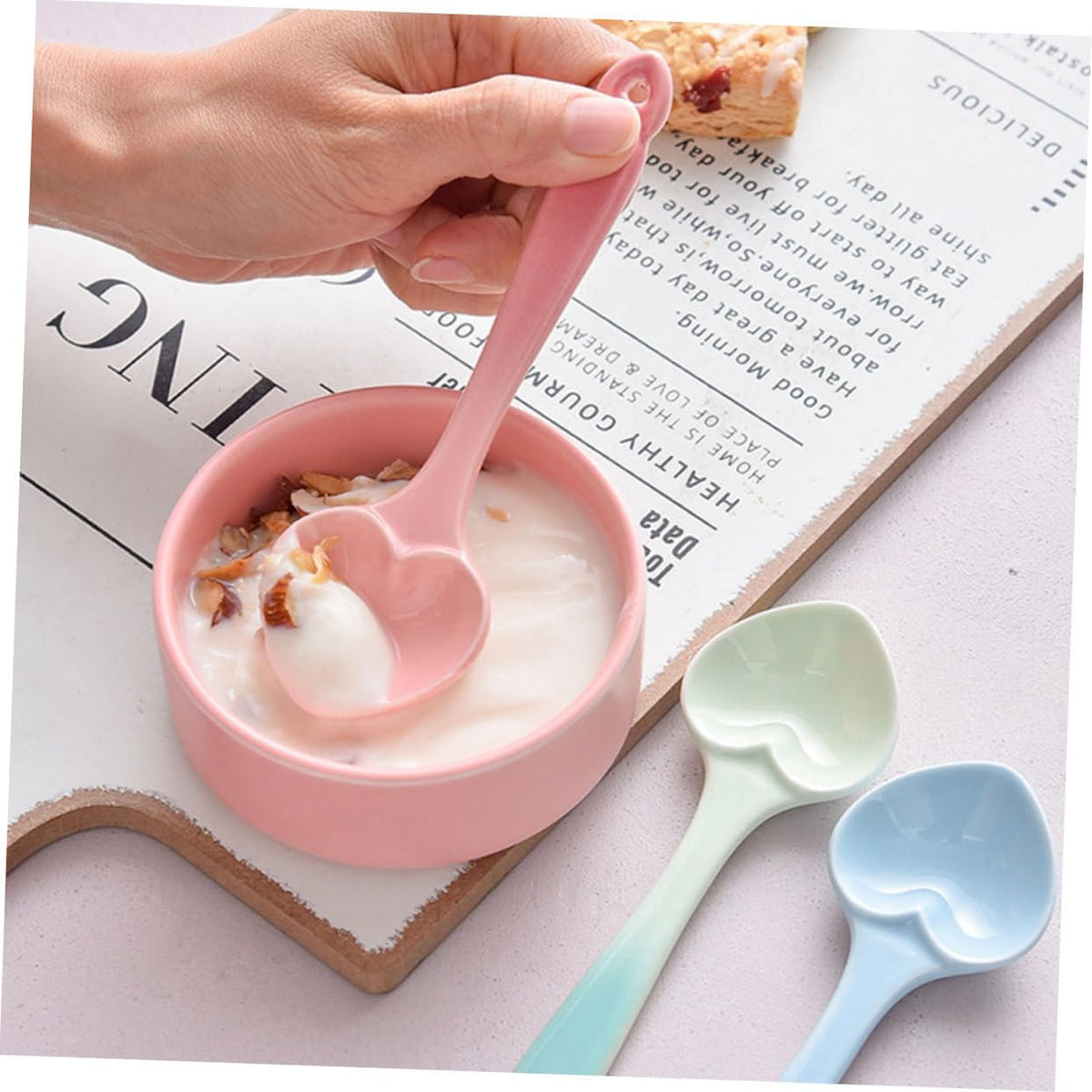 Heart Shaped Ceramic Teaspoon for Dessert and Coffee Pink Ceramic Spoon with Comfortable Handle One Design for Tea Cakes and Party Use Unique Gift Spoon