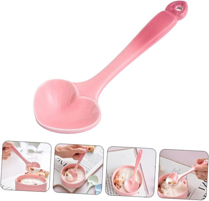 Heart Shaped Ceramic Teaspoon for Dessert and Coffee Pink Ceramic Spoon with Comfortable Handle One Design for Tea Cakes and Party Use Unique Gift Spoon