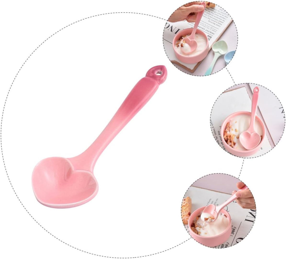 Heart Shaped Ceramic Teaspoon for Dessert and Coffee Pink Ceramic Spoon with Comfortable Handle One Design for Tea Cakes and Party Use Unique Gift Spoon