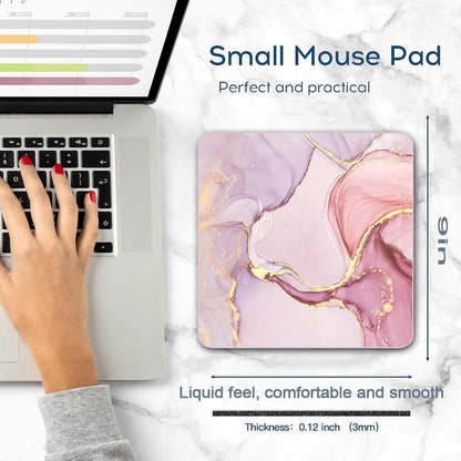 Premium Square Waterproof Mouse Pad - Non-Slip Rubber Base, 9x9 inches (Pink Marble)