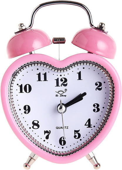 Cute TwinBell Loud Alarm Clock,Pretty Small Heart DeskClock, Pink