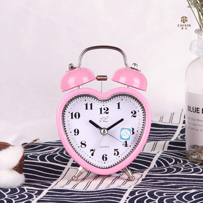 Cute TwinBell Loud Alarm Clock,Pretty Small Heart DeskClock, Pink