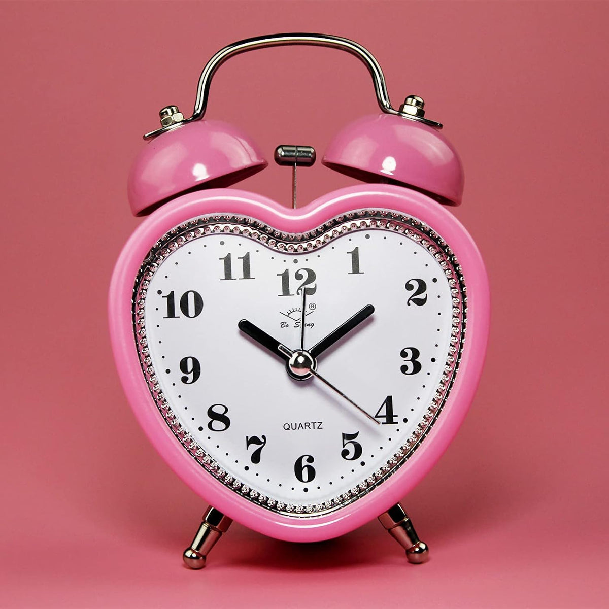 Cute TwinBell Loud Alarm Clock,Pretty Small Heart DeskClock, Pink