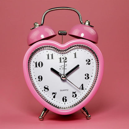 Cute TwinBell Loud Alarm Clock,Pretty Small Heart DeskClock, Pink