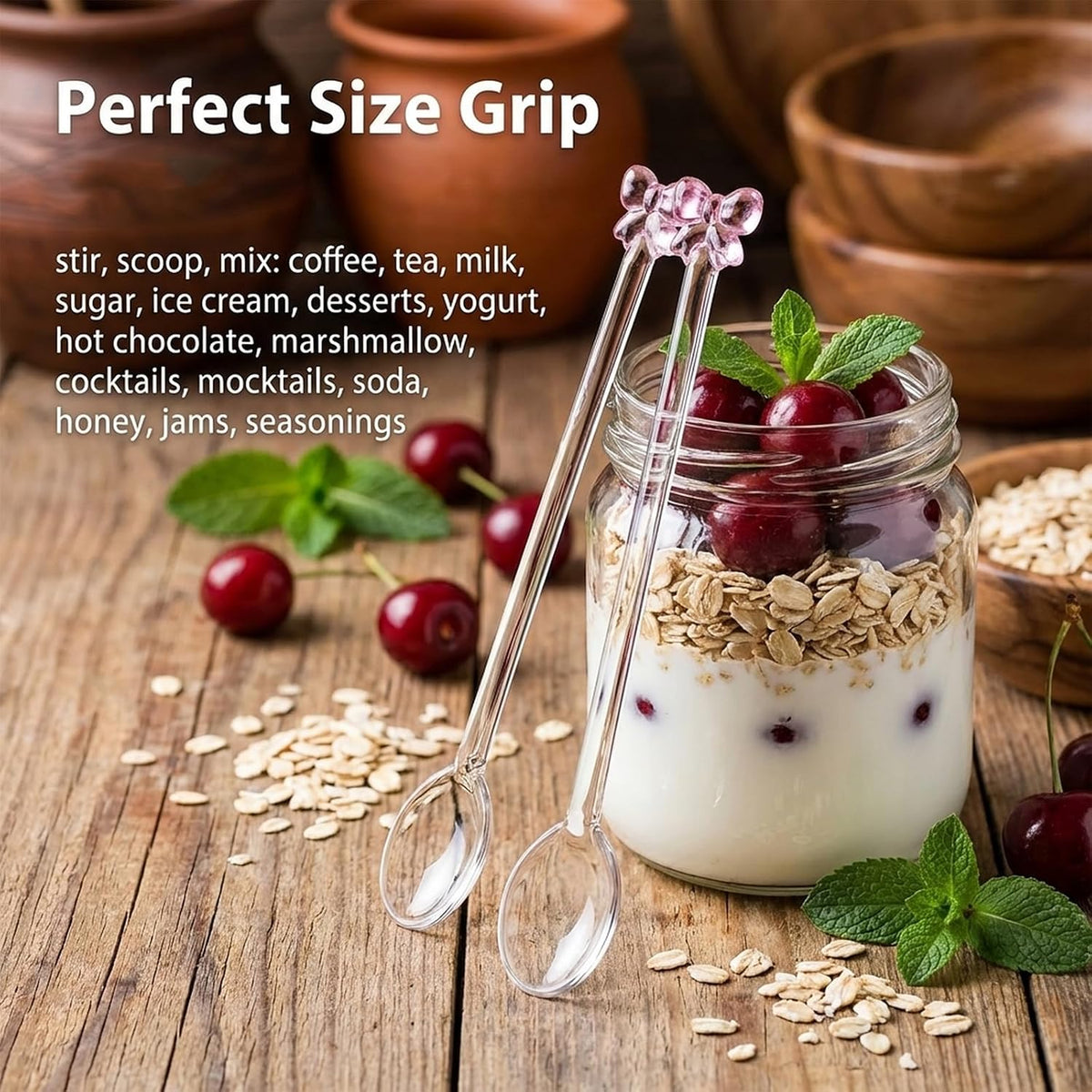 4 Pack Reusable Pink Bow Glass Spoons, Coffee Teaspoons Milk Glass Dessert Stirring Spoon Cute Bow Long Handle Spoons for Bridal Engagement Wedding Dishwasher & Microwave Safe