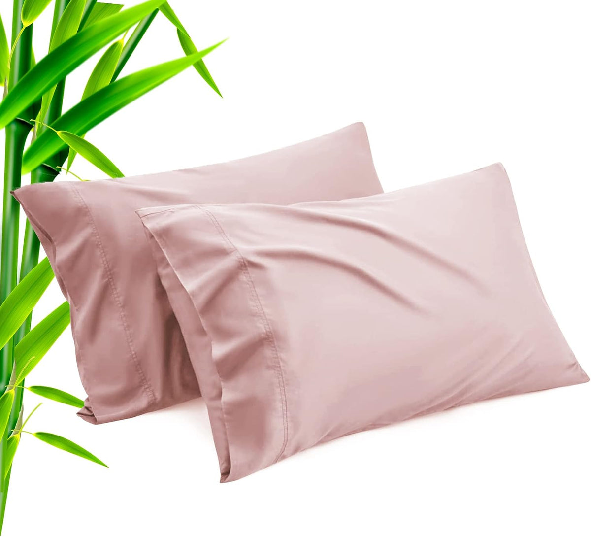 Pink Pillow Cases Standard Size 2 Pack, Bamboo Rayon Cooling Pillowcases with Envelope Closure, Cool Breathable Pillow Cover for Hot Sleepers & Night Sweats, 20x26 inch