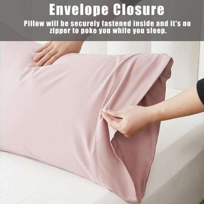 Pink Pillow Cases Standard Size 2 Pack, Bamboo Rayon Cooling Pillowcases with Envelope Closure, Cool Breathable Pillow Cover for Hot Sleepers & Night Sweats, 20x26 inch