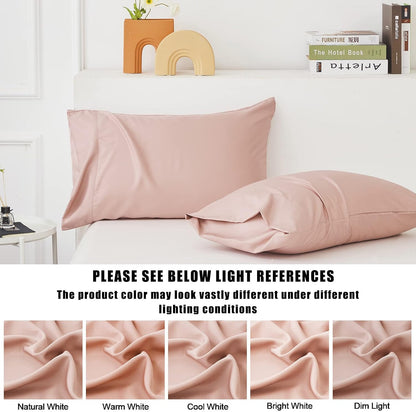 Pink Pillow Cases Standard Size 2 Pack, Bamboo Rayon Cooling Pillowcases with Envelope Closure, Cool Breathable Pillow Cover for Hot Sleepers & Night Sweats, 20x26 inch
