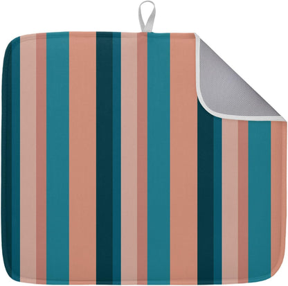 Dish Drying Mat for Kitchen Counter Light Blue Pink Stripes Absorbent Drying Pad Microfiber Dishes Drainer Rack Mats for Sink Utensil Glassware,18x24 in,1PCS Geometric Vertical Striped