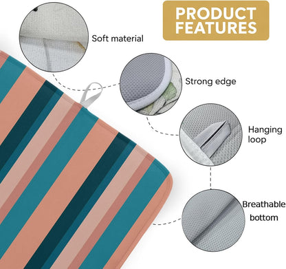Dish Drying Mat for Kitchen Counter Light Blue Pink Stripes Absorbent Drying Pad Microfiber Dishes Drainer Rack Mats for Sink Utensil Glassware,18x24 in,1PCS Geometric Vertical Striped