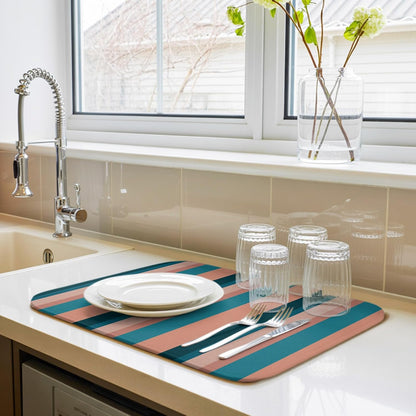 Dish Drying Mat for Kitchen Counter Light Blue Pink Stripes Absorbent Drying Pad Microfiber Dishes Drainer Rack Mats for Sink Utensil Glassware,18x24 in,1PCS Geometric Vertical Striped