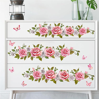 Rose Vine Wall Stickers 4 Sheets Pink Rose Art Wall Decal