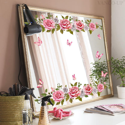 Rose Vine Wall Stickers 4 Sheets Pink Rose Art Wall Decal