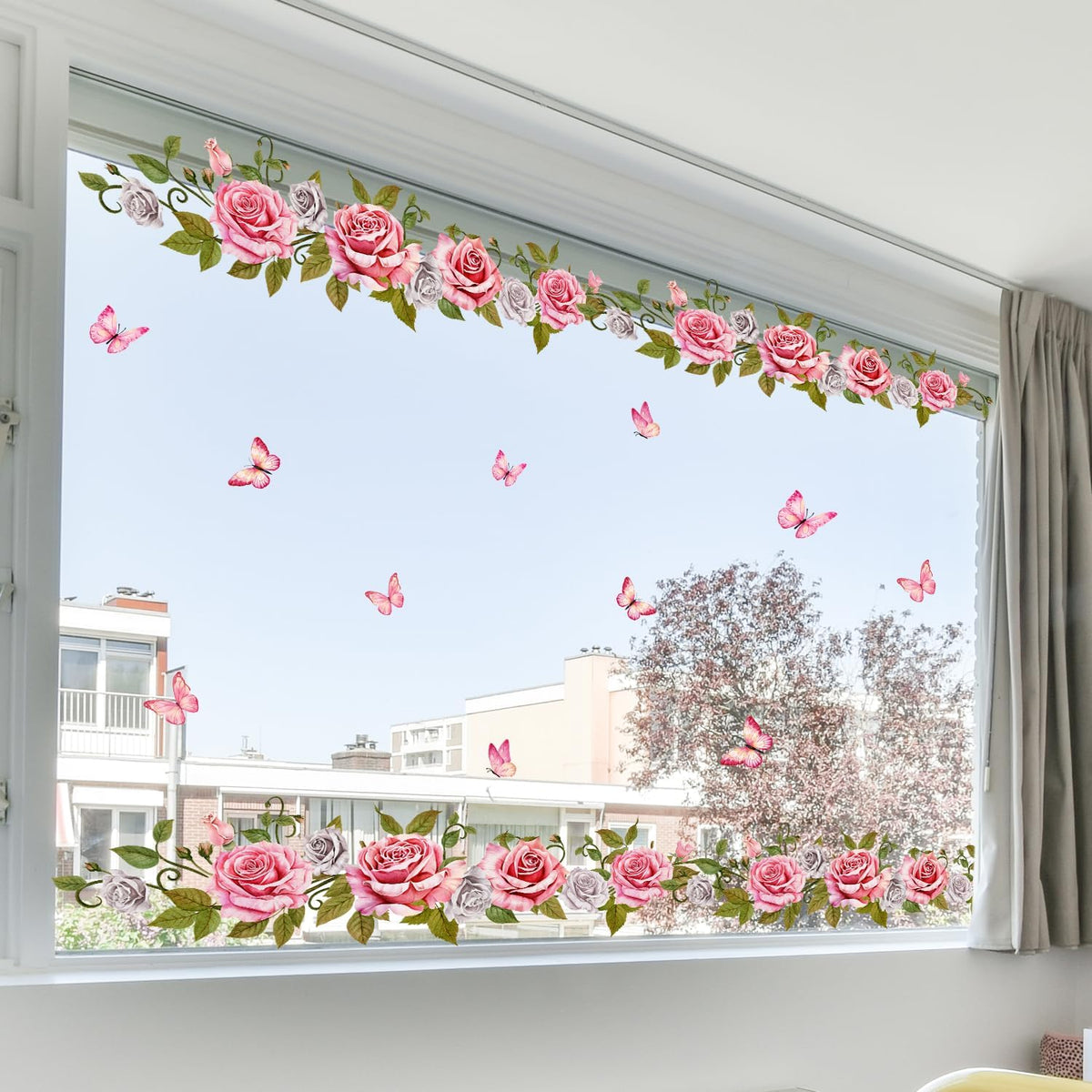 Rose Vine Wall Stickers 4 Sheets Pink Rose Art Wall Decal