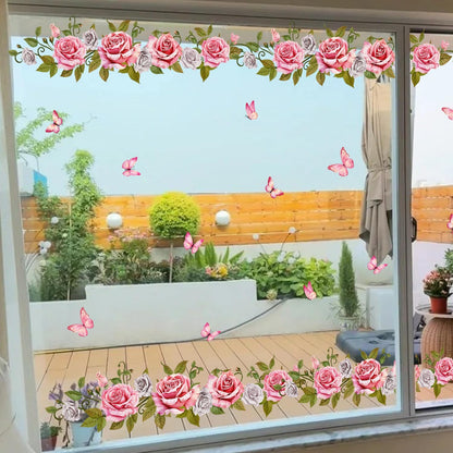 Rose Vine Wall Stickers 4 Sheets Pink Rose Art Wall Decal