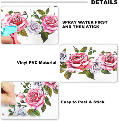 Rose Vine Wall Stickers 4 Sheets Pink Rose Art Wall Decal
