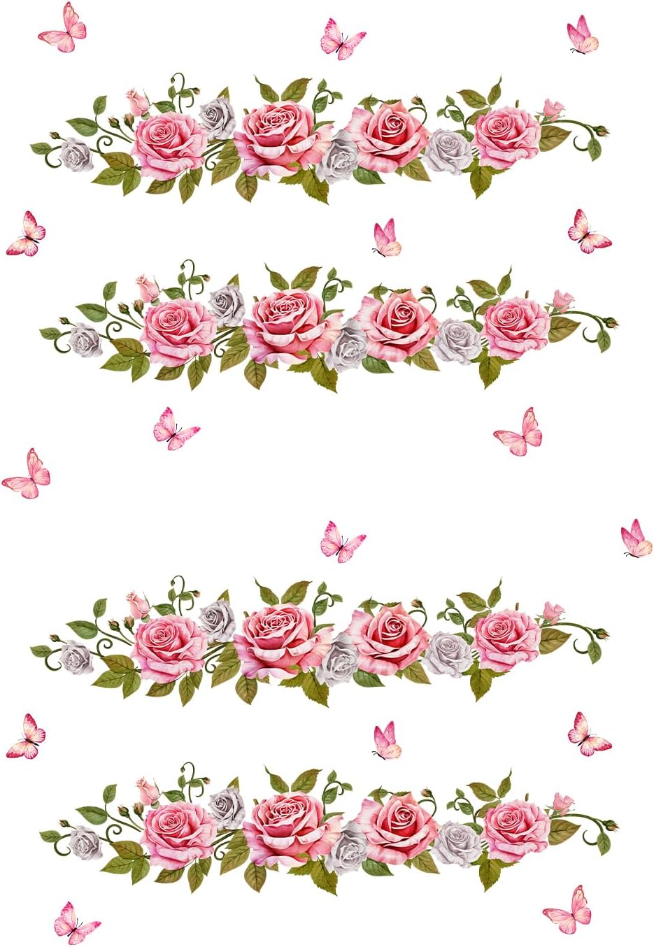 Rose Vine Wall Stickers 4 Sheets Pink Rose Art Wall Decal