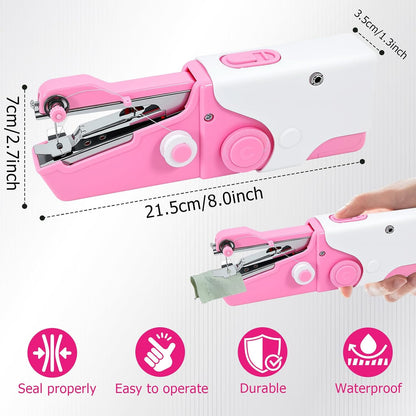 Mini Handheld Sewing Machine, Portable Electric Sewing Machine for Quick Fabric Repair, Dual Power USB/Battery Operated, with Complete Sewing Kit for Beginners, Adults (Pink)