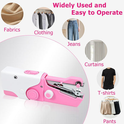 Mini Handheld Sewing Machine, Portable Electric Sewing Machine for Quick Fabric Repair, Dual Power USB/Battery Operated, with Complete Sewing Kit for Beginners, Adults (Pink)