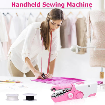 Mini Handheld Sewing Machine, Portable Electric Sewing Machine for Quick Fabric Repair, Dual Power USB/Battery Operated, with Complete Sewing Kit for Beginners, Adults (Pink)