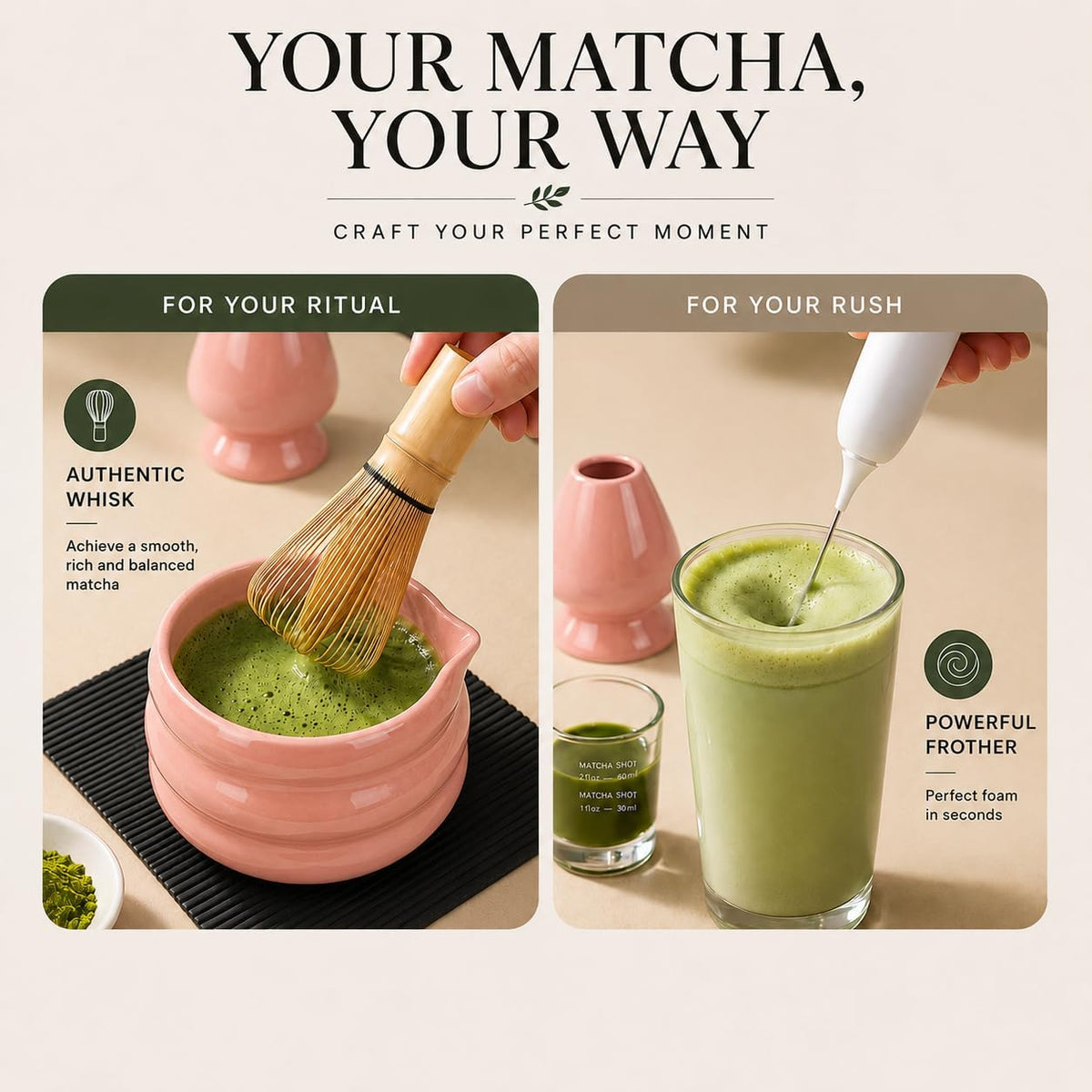 ® MATCHA WHISK SET PREMIUM 11pcs - Professional Matcha Kit Set with Matcha Bowl, Matcha Whisk, Milk Frother, Spoon, Sifter, Scoop, Stand, Cup, Mat - Aesthetic Pink Matcha Set Kit