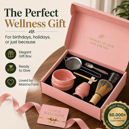® MATCHA WHISK SET PREMIUM 11pcs - Professional Matcha Kit Set with Matcha Bowl, Matcha Whisk, Milk Frother, Spoon, Sifter, Scoop, Stand, Cup, Mat - Aesthetic Pink Matcha Set Kit