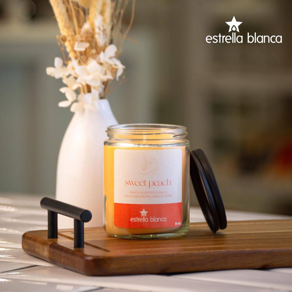 Peach Scented Candle, 9oz Clear Glass Jar, Fruity Home Fragrance, Scented Candles for Home, Soy Candles for Home Scent, Candle Gift for Women Men, Home Fragrance Decoration