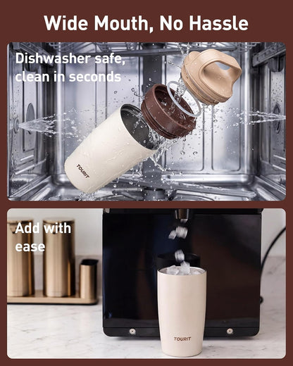 Travel Coffee Mug 16 oz, Leakproof 2-Part Drink Lid Coffee Tumbler Cup, Insulated Stainless Steel Travel Mug, Dishwasher Safe Reusable Water Bottle, BPA-Free Coffee Mug, Light pink