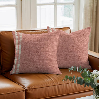 Peach Pink Texture Pillow Covers 26x26 Inch Decorative Throw Pillow Cover, Country Farmhouse Burlap Stripes Sofa Pillowcases Accent Cushion Case Home Decor Bedroom Living Room