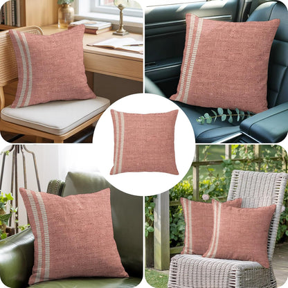 Peach Pink Texture Pillow Covers 26x26 Inch Decorative Throw Pillow Cover, Country Farmhouse Burlap Stripes Sofa Pillowcases Accent Cushion Case Home Decor Bedroom Living Room