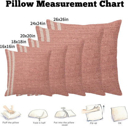 Peach Pink Texture Pillow Covers 26x26 Inch Decorative Throw Pillow Cover, Country Farmhouse Burlap Stripes Sofa Pillowcases Accent Cushion Case Home Decor Bedroom Living Room