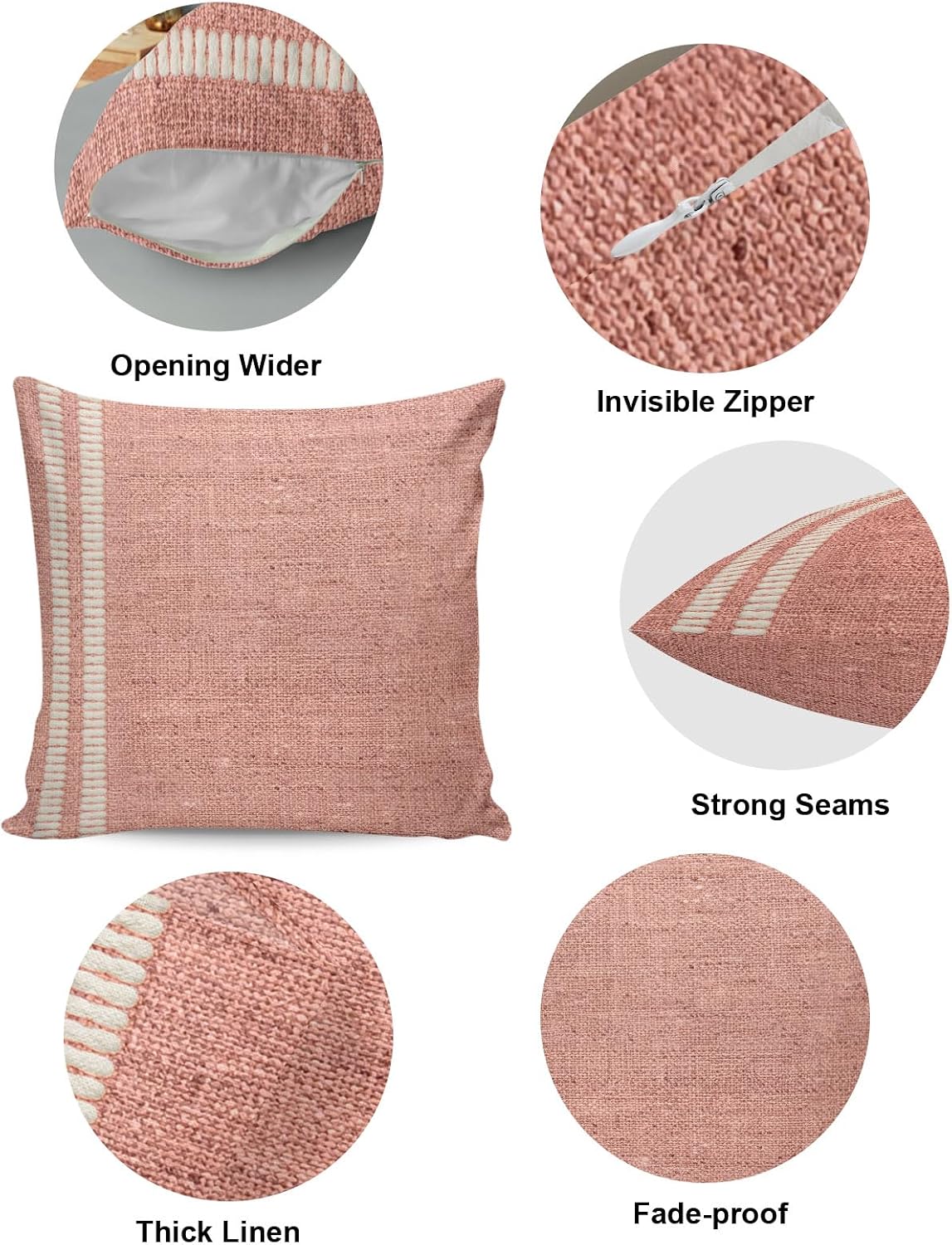 Peach Pink Texture Pillow Covers 26x26 Inch Decorative Throw Pillow Cover, Country Farmhouse Burlap Stripes Sofa Pillowcases Accent Cushion Case Home Decor Bedroom Living Room