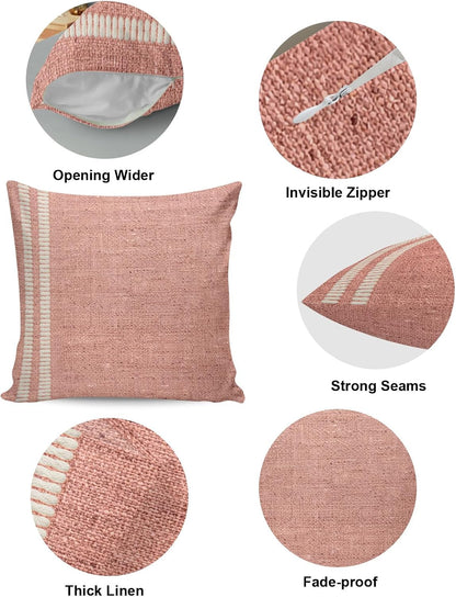 Peach Pink Texture Pillow Covers 26x26 Inch Decorative Throw Pillow Cover, Country Farmhouse Burlap Stripes Sofa Pillowcases Accent Cushion Case Home Decor Bedroom Living Room