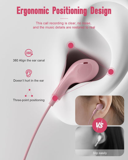USB C Headphones Wired for iPhone17 16 Pro Max 15 Plus iPad Pro Air Pink