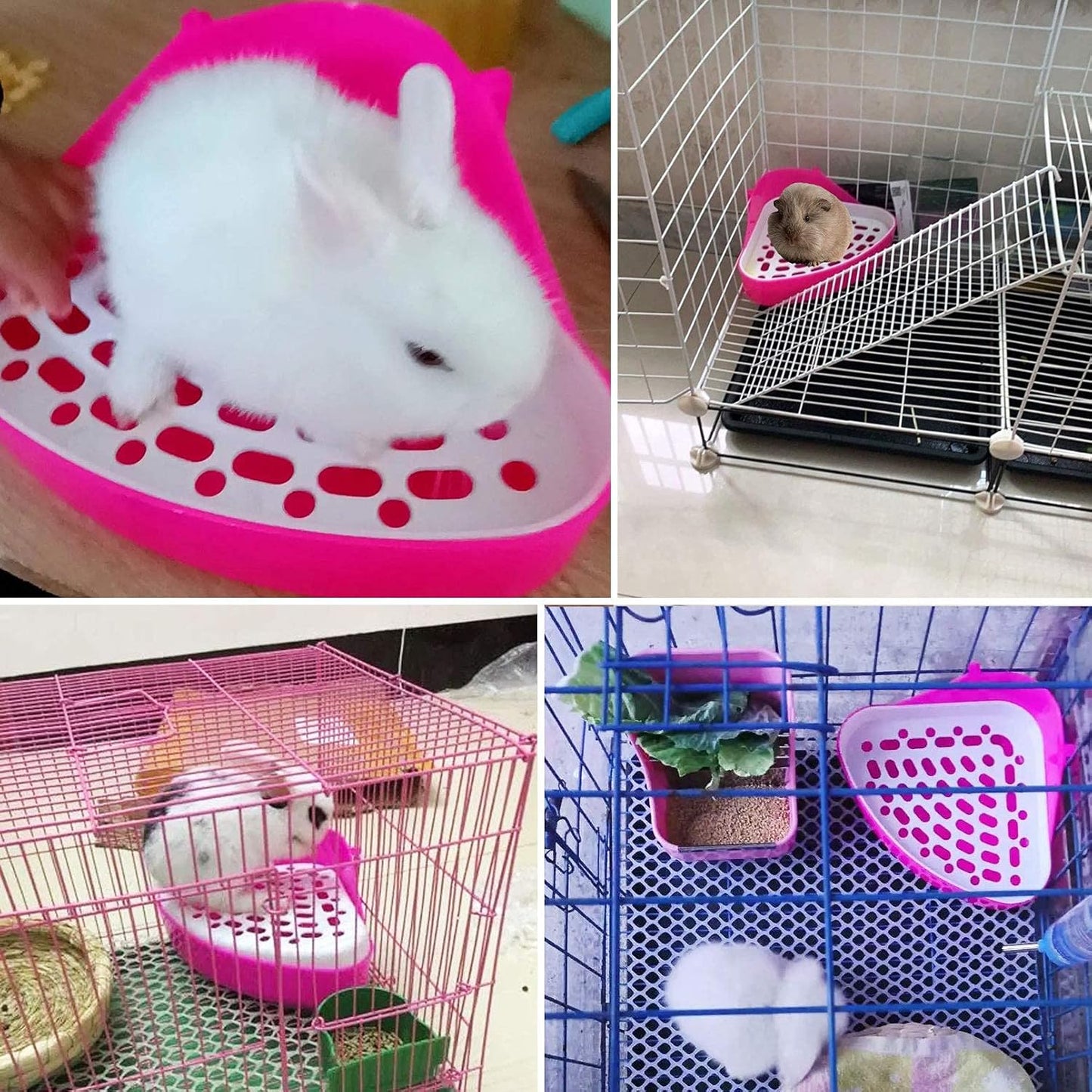 kathson Triangle Potty Trainer Corner Bunny Toilet Guinea Pig Litter Bedding Plastic Box Pet Pan for Rabbit Chinchilla Hamster Ferret Small Animal(Pink)