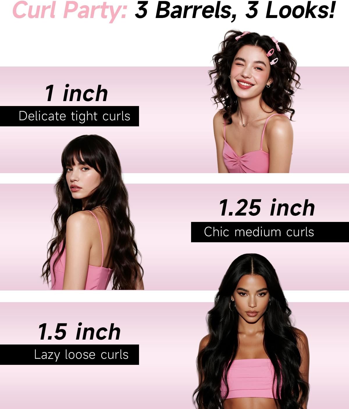 3 in 1 Automatic Curling Iron, Hair Curlers, 1"-1.25"-1.5" Barrels