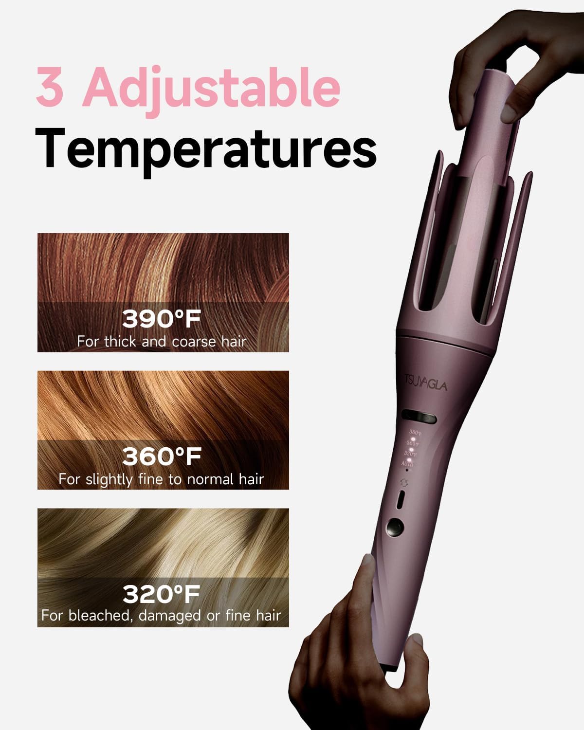 3 in 1 Automatic Curling Iron, Hair Curlers, 1"-1.25"-1.5" Barrels