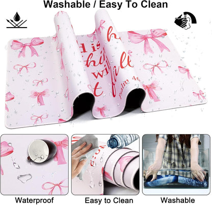 4 in 1 Mouse Pad Set with Wrist Rest for Keyboard,Desk Mat,Coaster-Pink Bow
