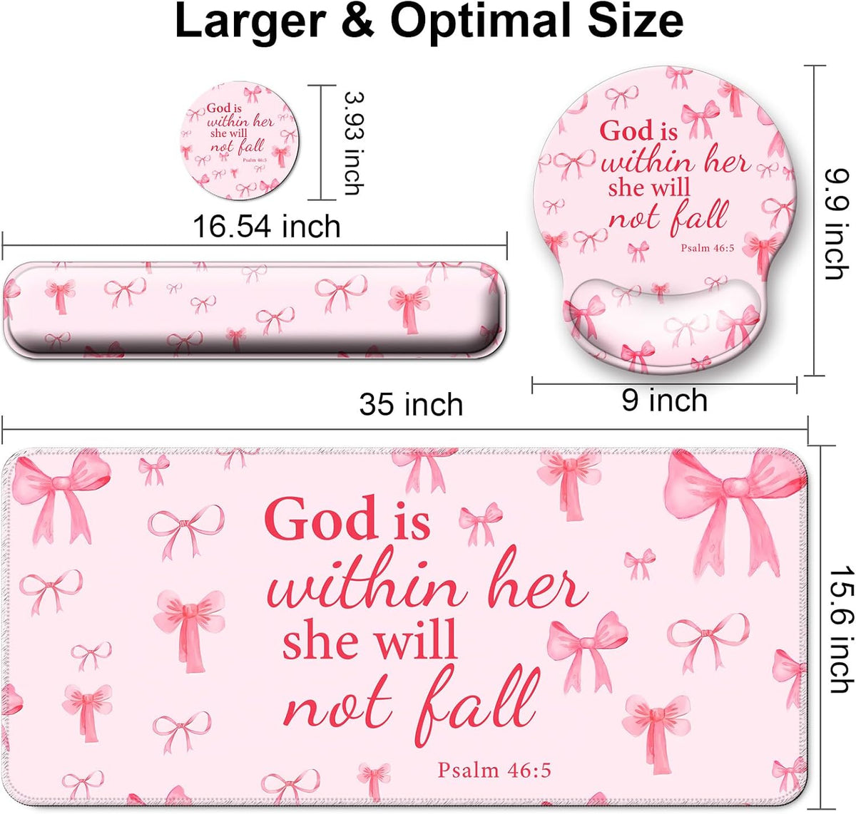 4 in 1 Mouse Pad Set with Wrist Rest for Keyboard,Desk Mat,Coaster-Pink Bow