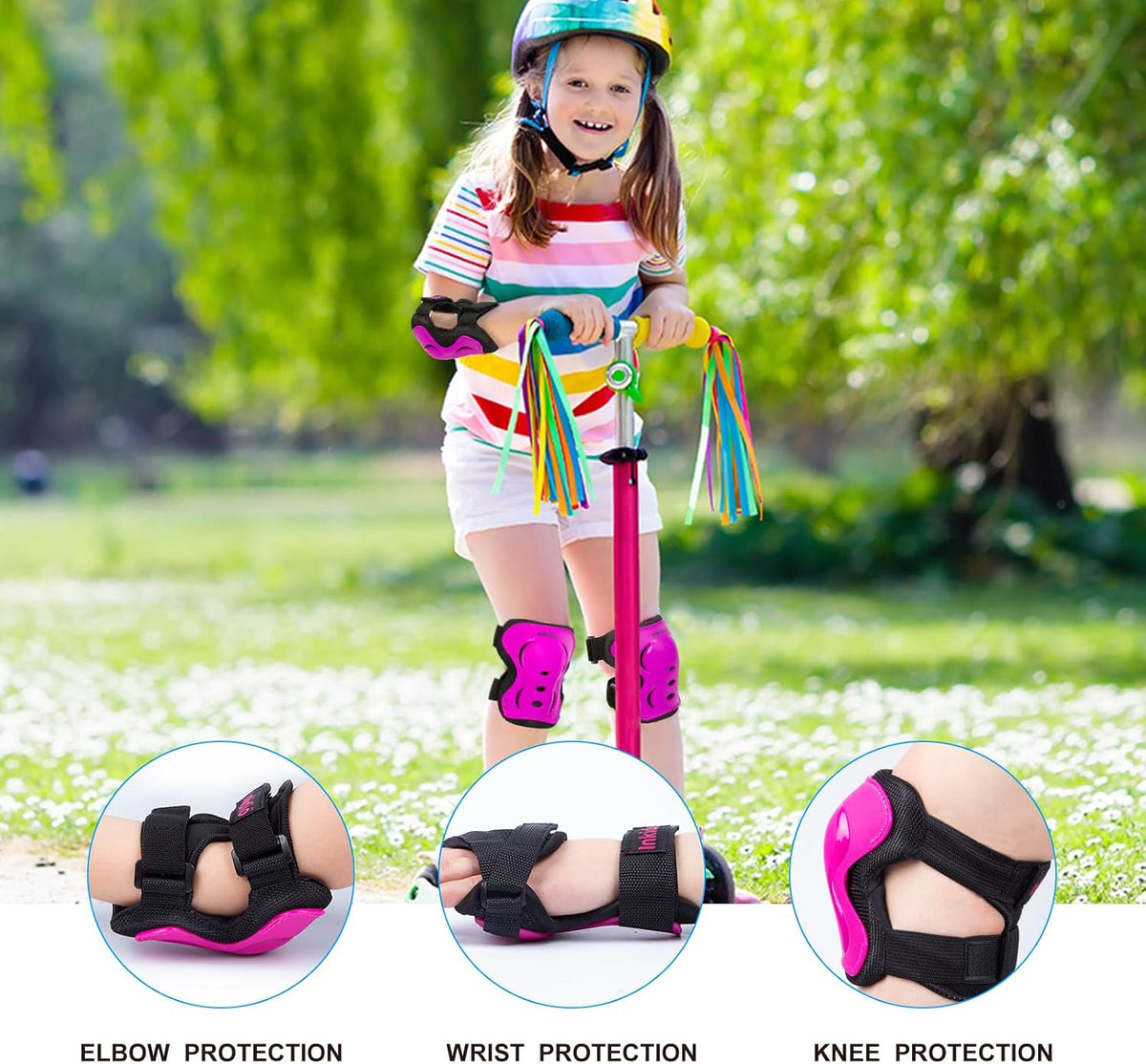 Kids Protective Gear Set, 6-Piece, Medium, Ages 13-16, Pink
