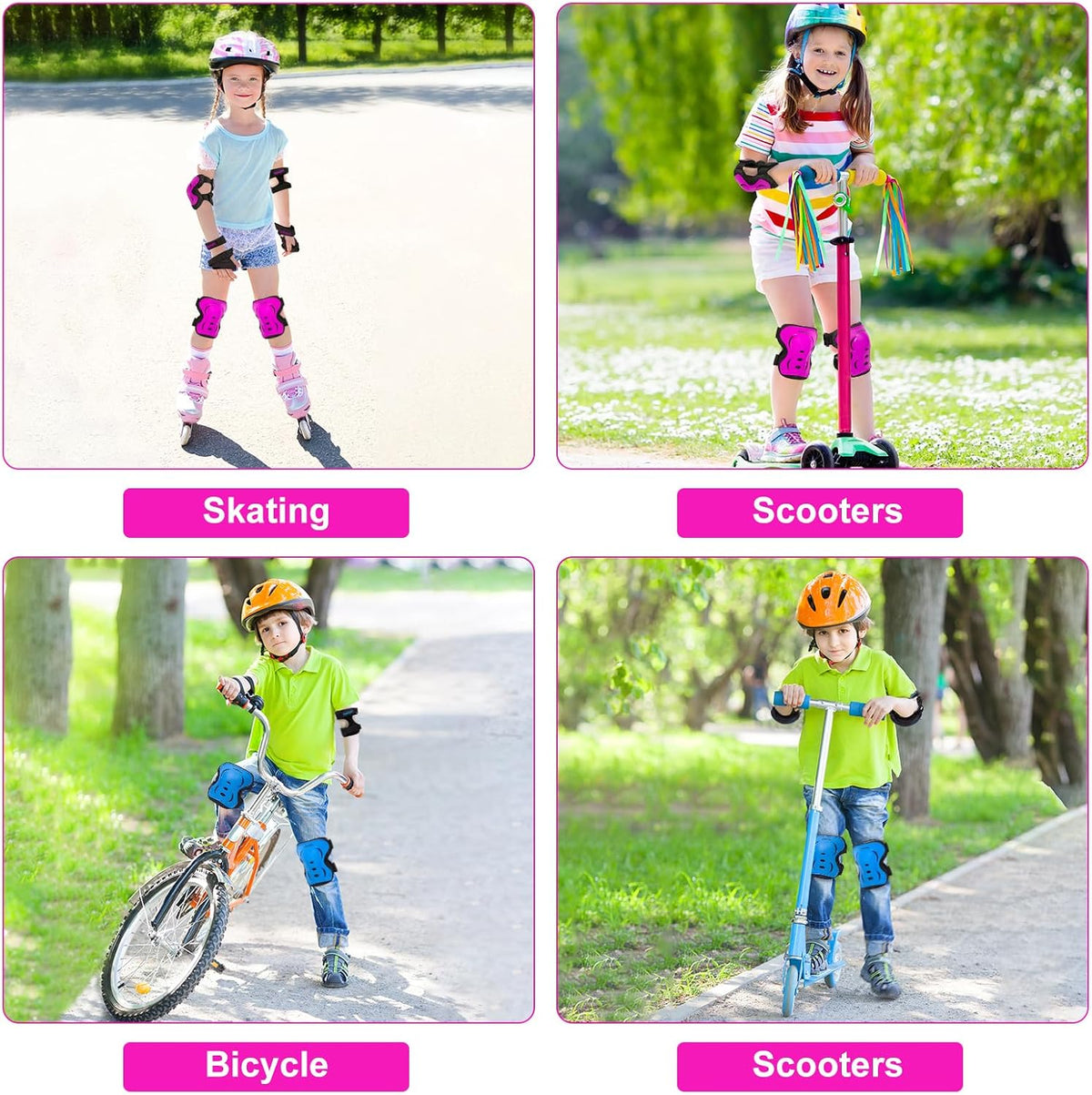 Kids Protective Gear Set, 6-Piece, Medium, Ages 13-16, Pink